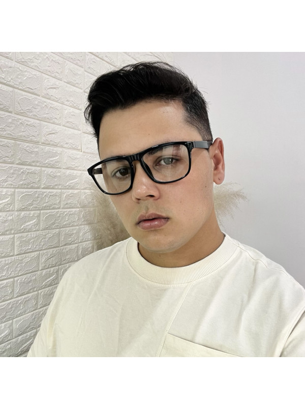 Armação de Óculos 76004 Quadrado Preto Brilho e Vermelho